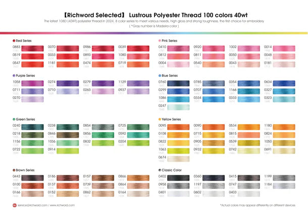 Fil à broder polyester Consommables Broderie, coffret de 100 couleurs avec 4000m de fil pour broderie.