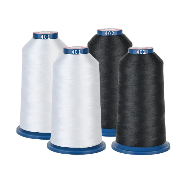 Coffret de 4 fils broderie noir et blanc en polyester, 4000m, pour machine à broder, par Consommables Broderie.
