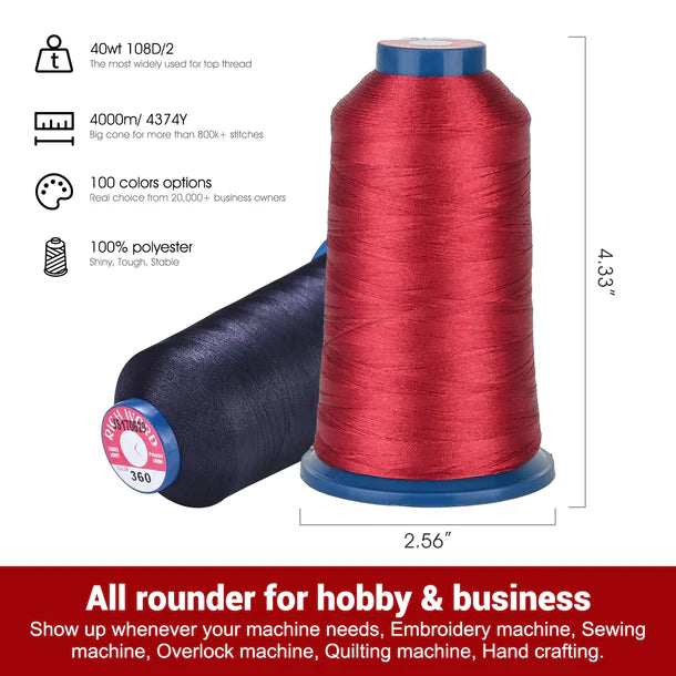 Fil de broderie noir et blanc Consommables Broderie, coffret de 4000 m en polyester pour broderie.